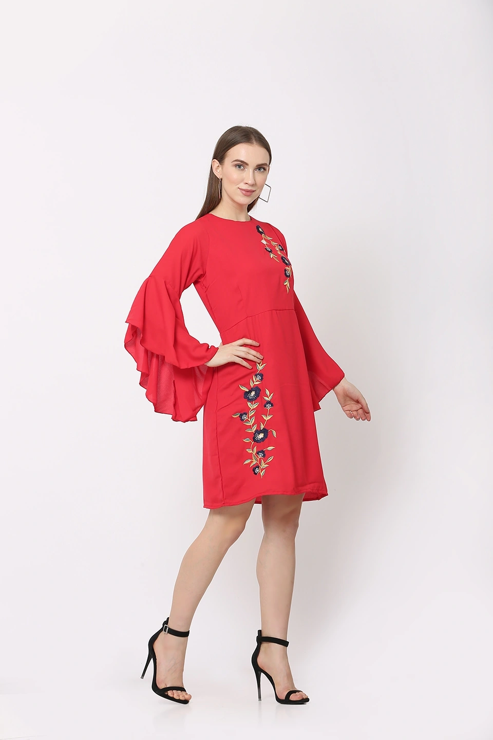 Embroidery Dress-Red-30-32 (XL)-3