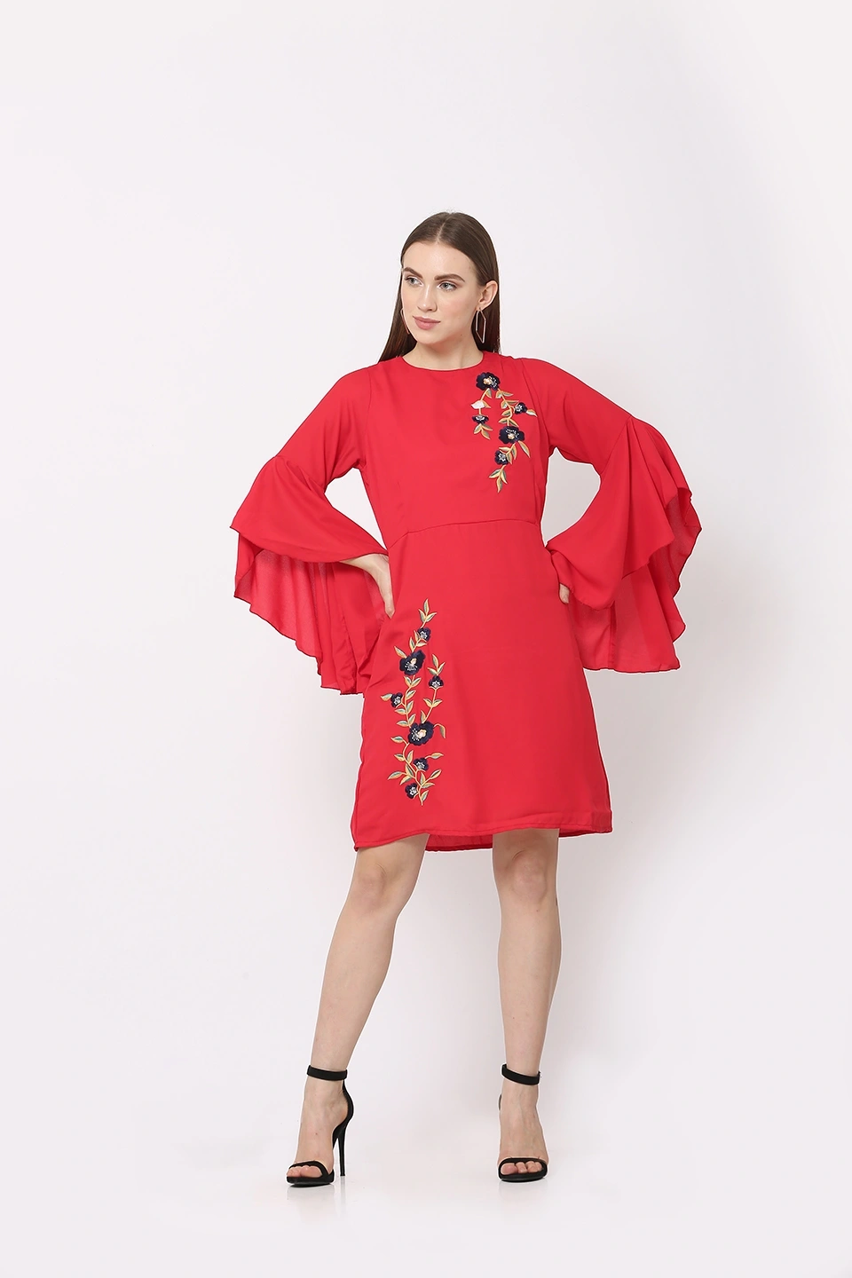 Embroidery Dress-Red-30-32 (XL)-4