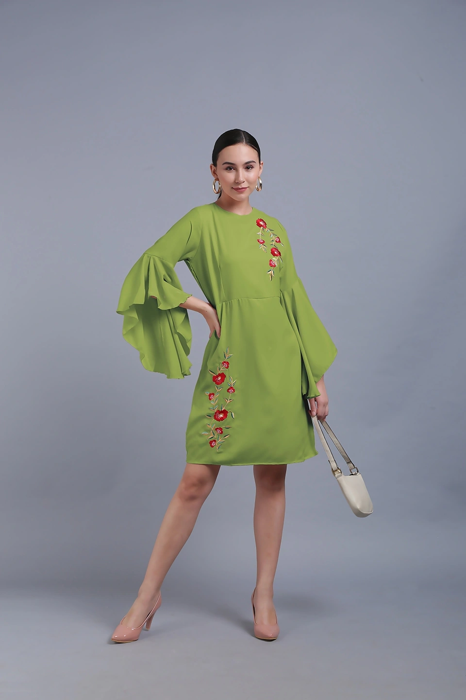 Embroidery Dress-Light Green-30-32 (XL)-1