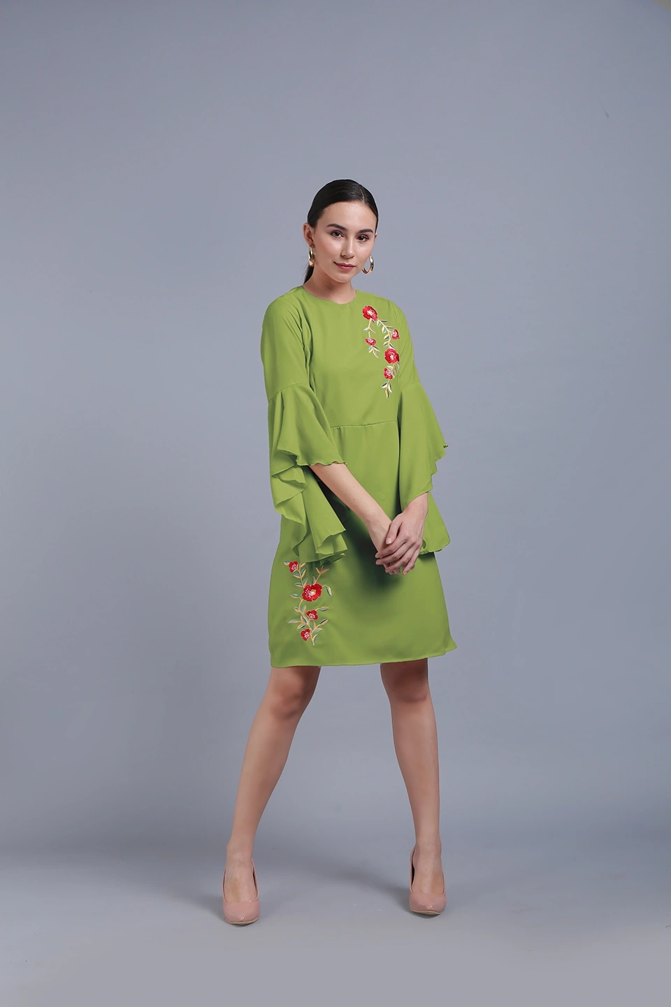 Embroidery Dress-Light Green-30-32 (XL)-2