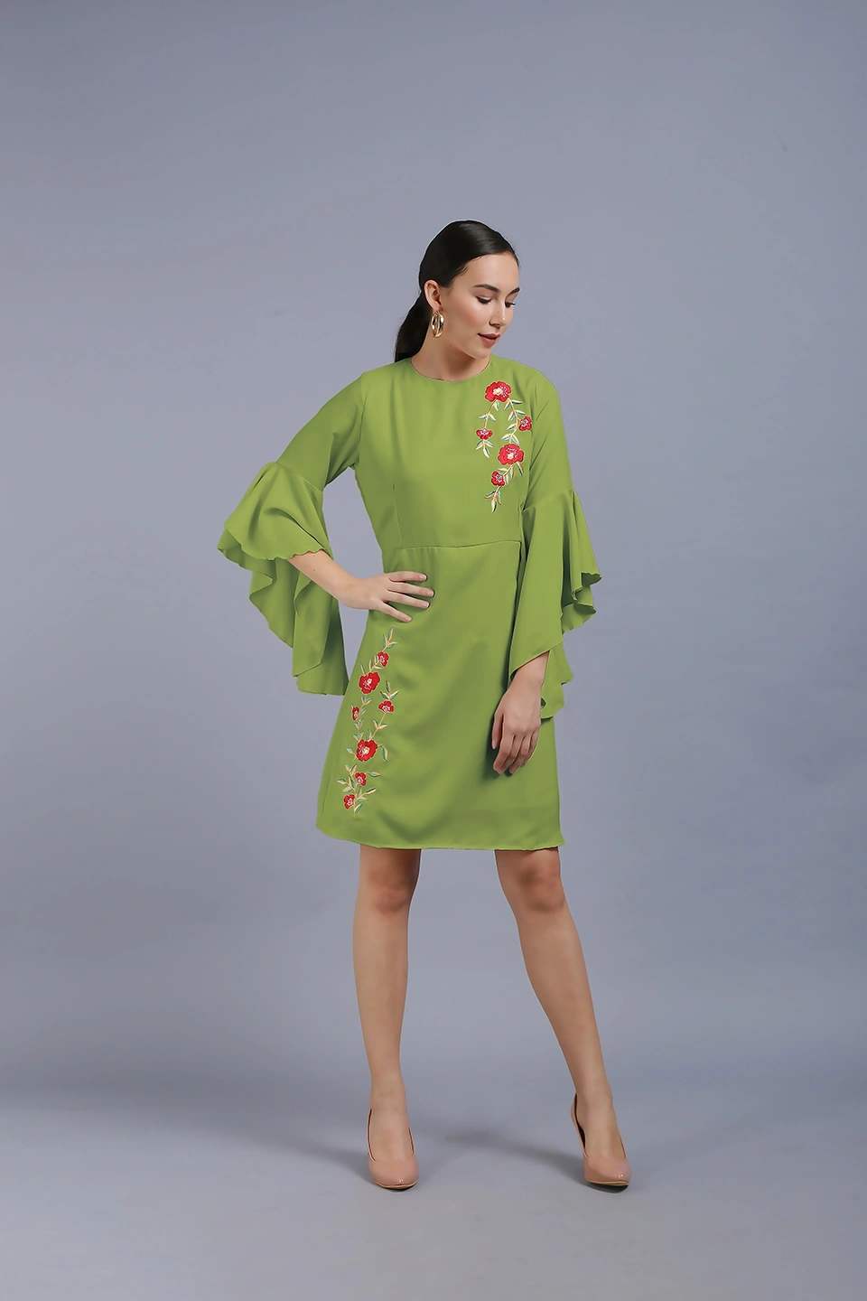 Embroidery Dress-Light Green-30-32 (XL)-3