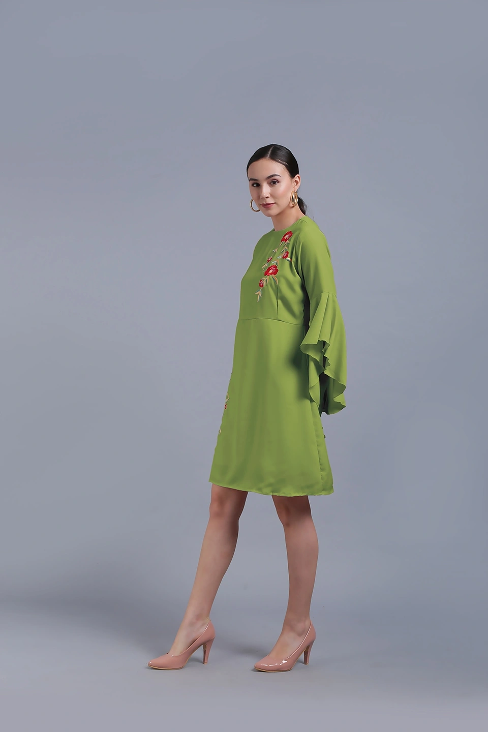 Embroidery Dress-Light Green-30-32 (XL)-4