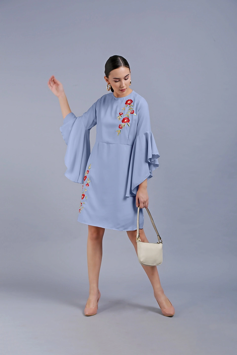 Embroidery Dress-Blue-30-32 (XL)-1