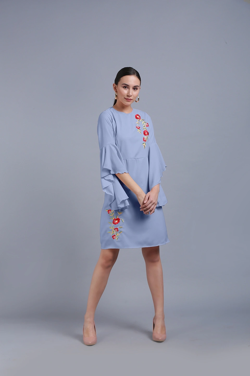 Embroidery Dress-Blue-30-32 (XL)-2