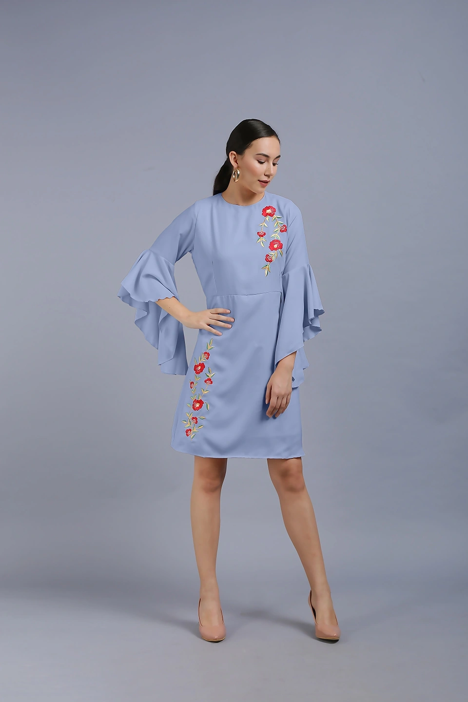 Embroidery Dress-Blue-30-32 (XL)-3