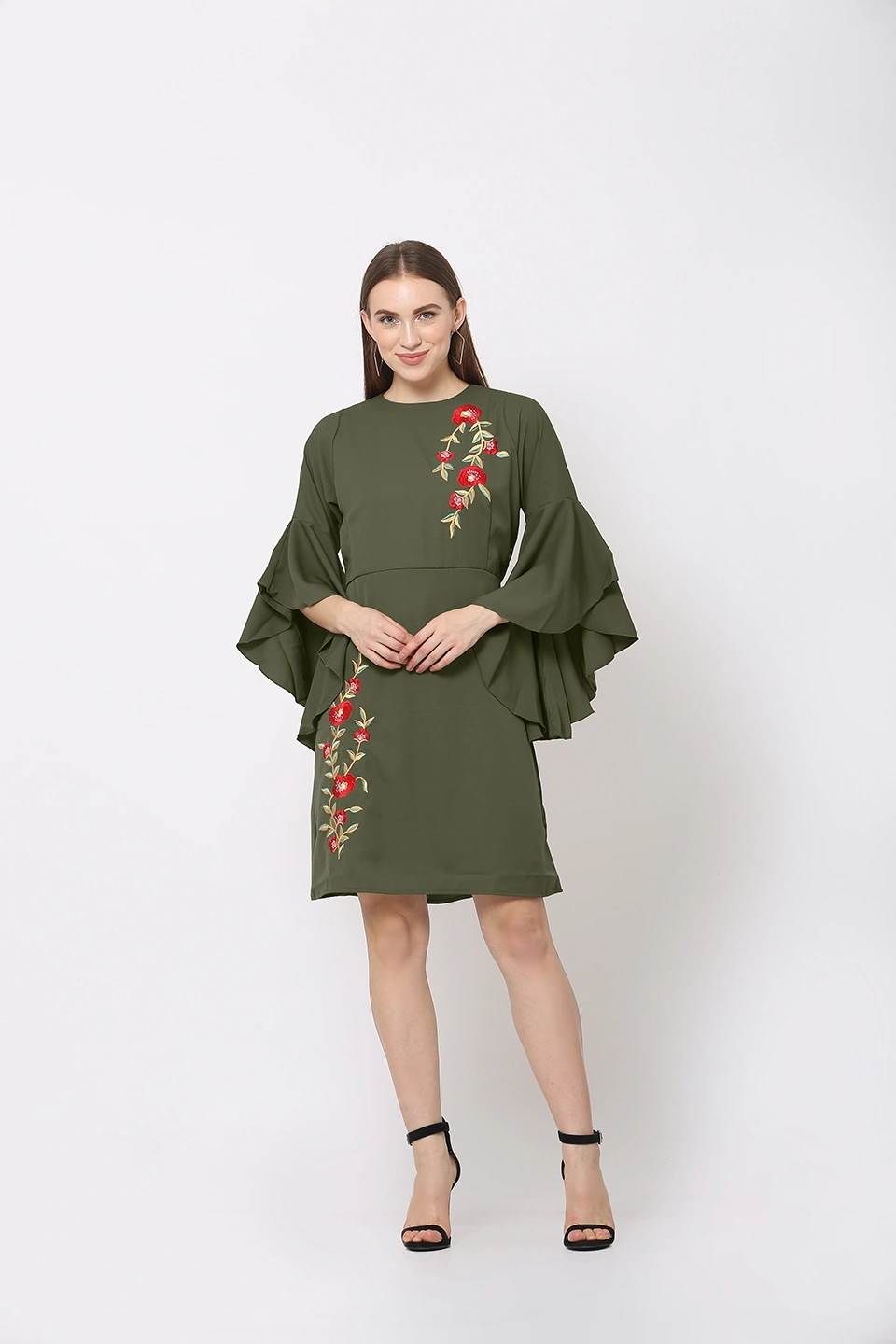 Embroidery Dress-Dark Green-30-32 (XL)-2