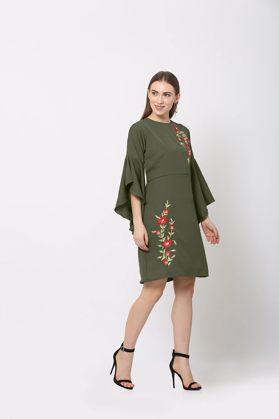 Embroidery Dress-Dark Green-30-32 (XL)-4