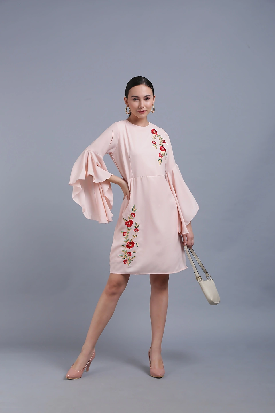 Embroidery Dress-30-32 (XL)-Peach-1