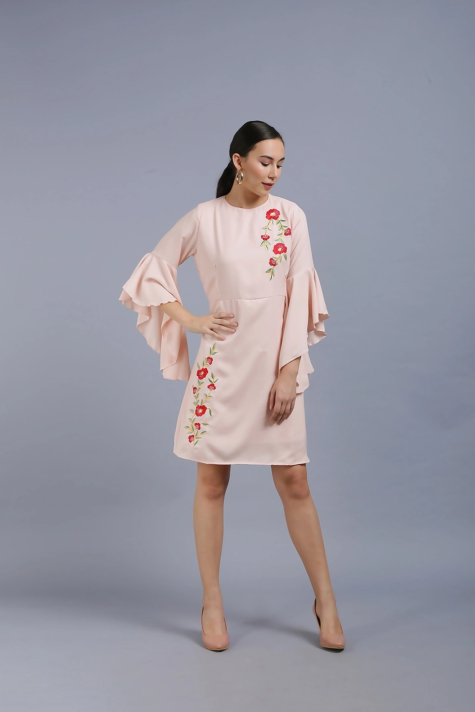 Embroidery Dress-30-32 (XL)-Peach-2