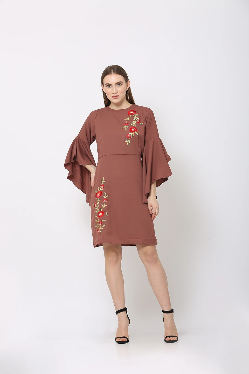 Embroidery Dress-Brown-30-32 (XL)-1