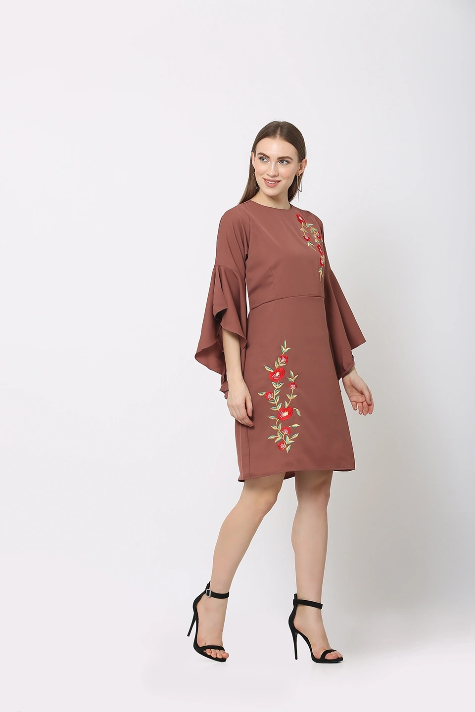 Embroidery Dress-Brown-30-32 (XL)-3