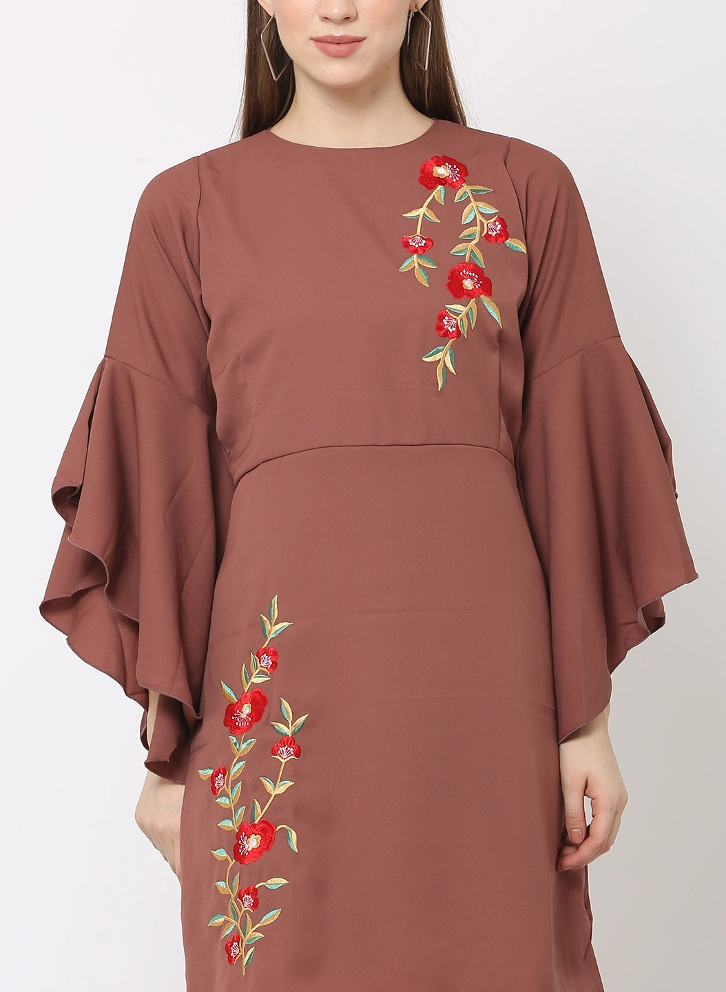 Embroidery Dress-Brown-30-32 (XL)-4