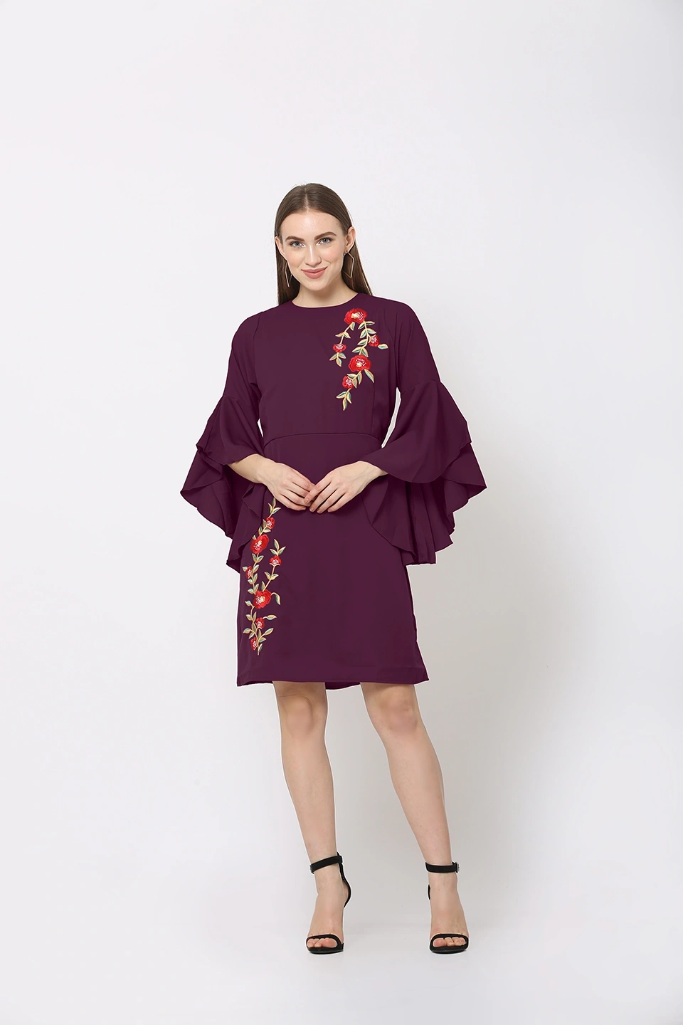 Embroidery Dress-Purple-30-32 (XL)-1