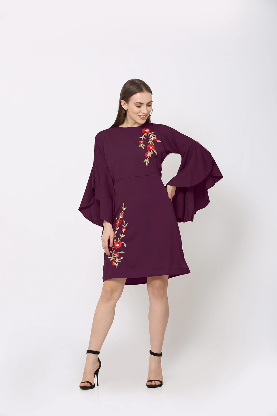 Embroidery Dress-Purple-30-32 (XL)-2