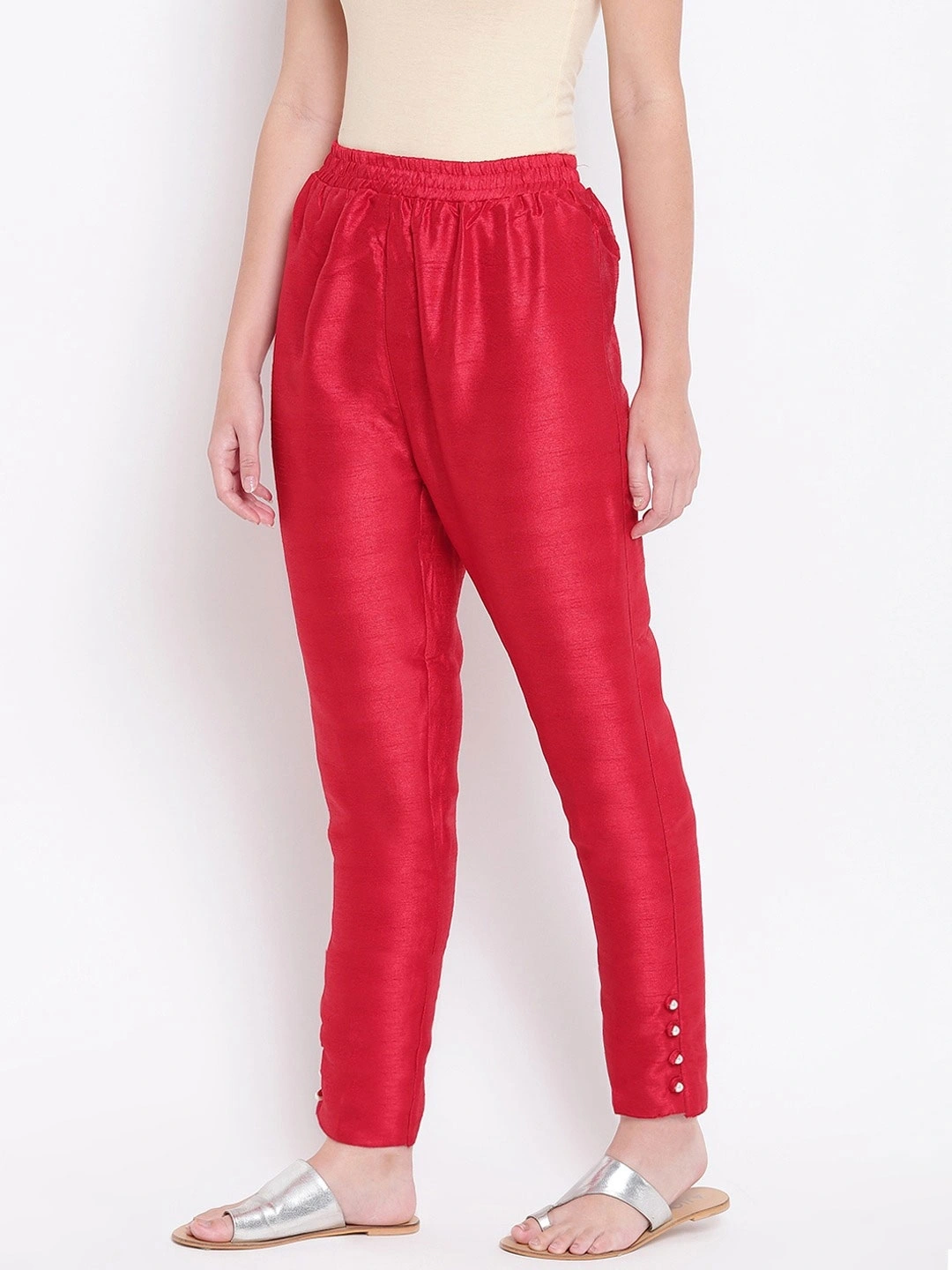 Cotton Silk Pant-Red-30-32 (XL)-2