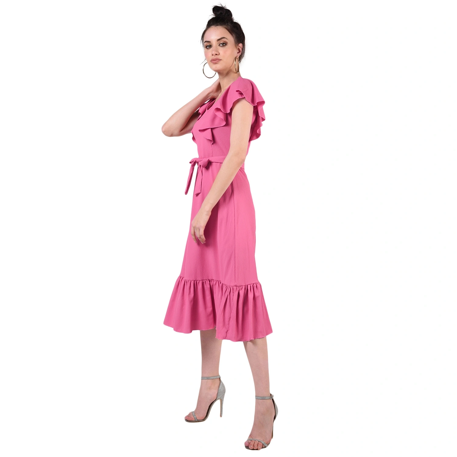 Ruffled Long Dress-Pink-30-32 (XL)-1