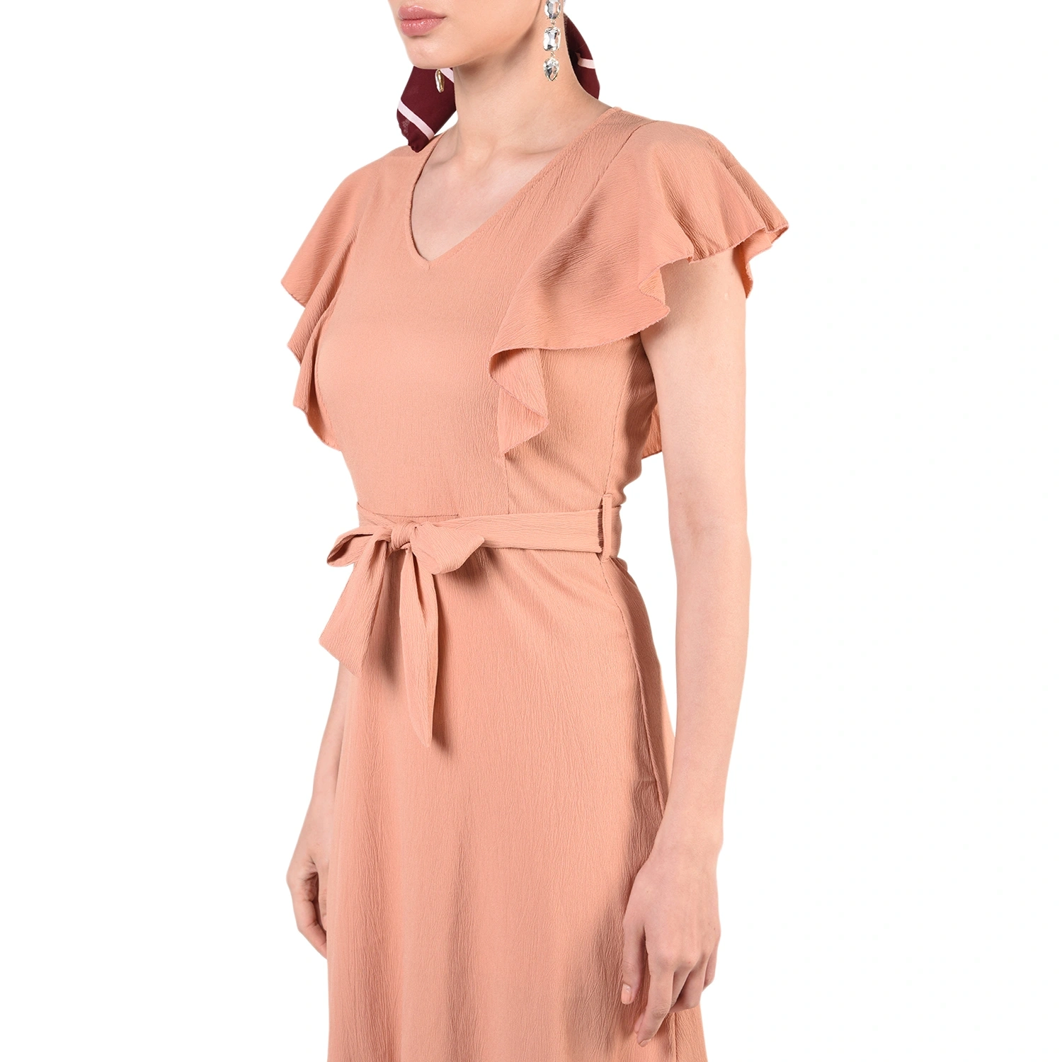 Ruffled Long Dress-Peach-30-32 (XL)-3