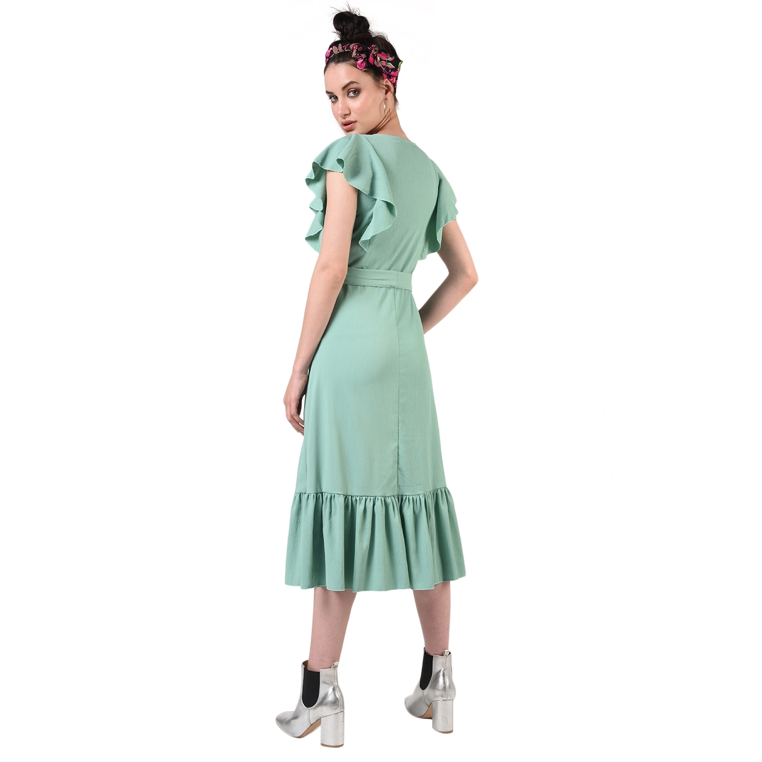 Ruffled Long Dress-Green-30-32 (XL)-3