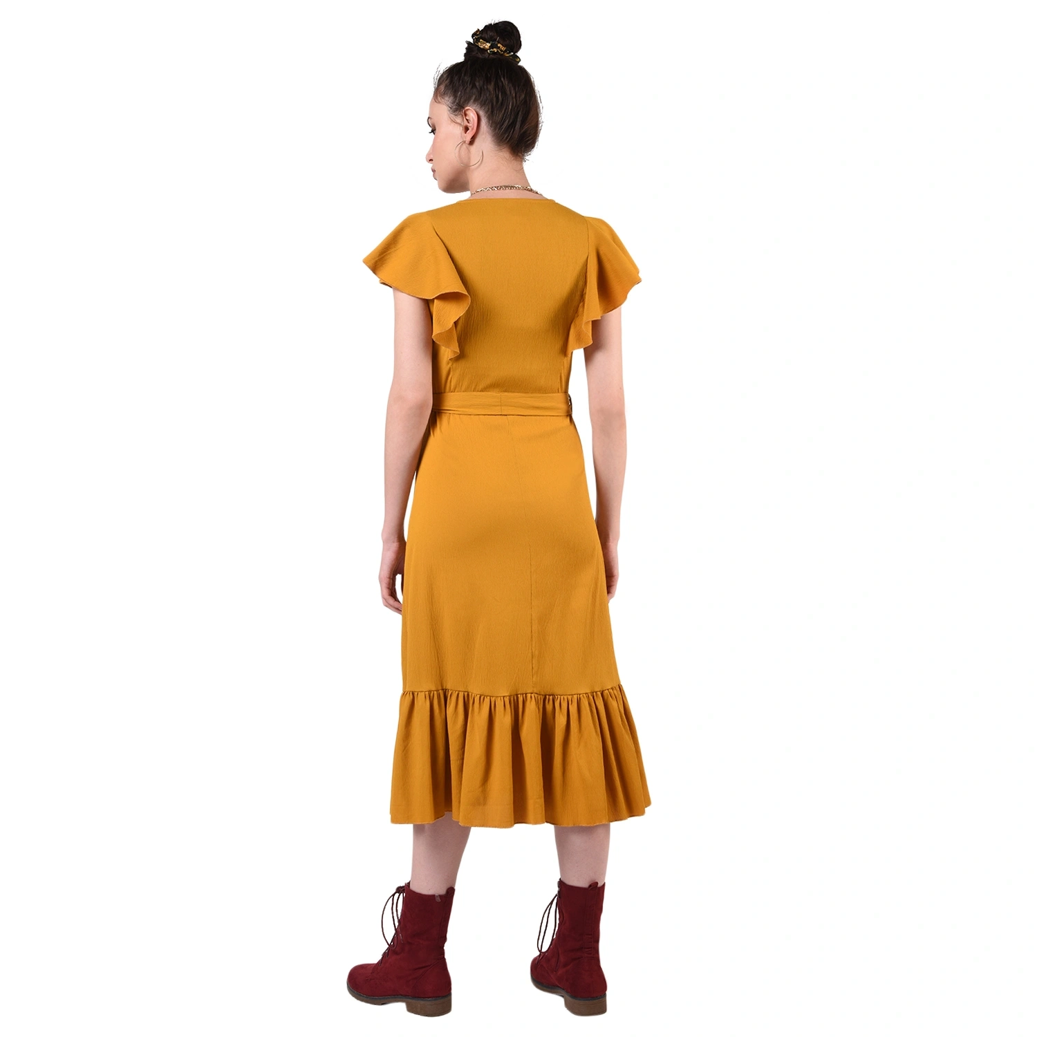 Ruffled Long Dress-Yellow-30-32 (XL)-2