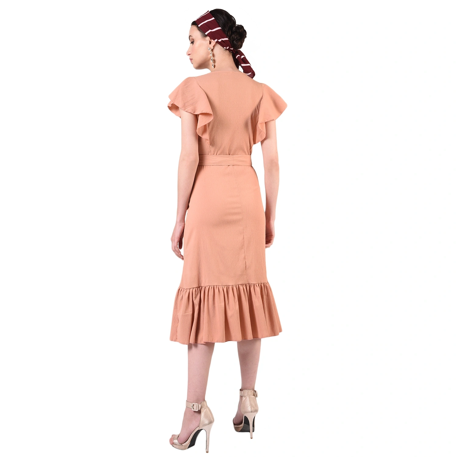 Ruffled Long Dress-Peach-34-36 (2XL)-4