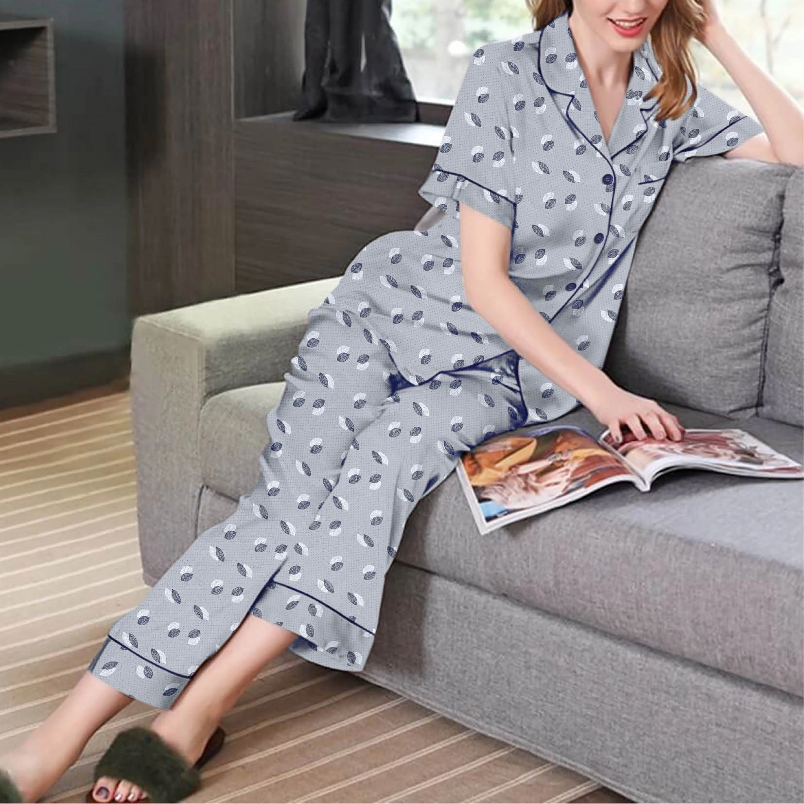 Rayon Nightsuit-Dark Grey-1