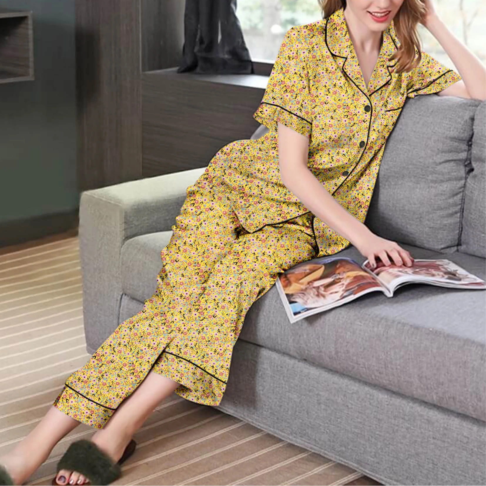 Rayon Nightsuit-Yellow 1-1