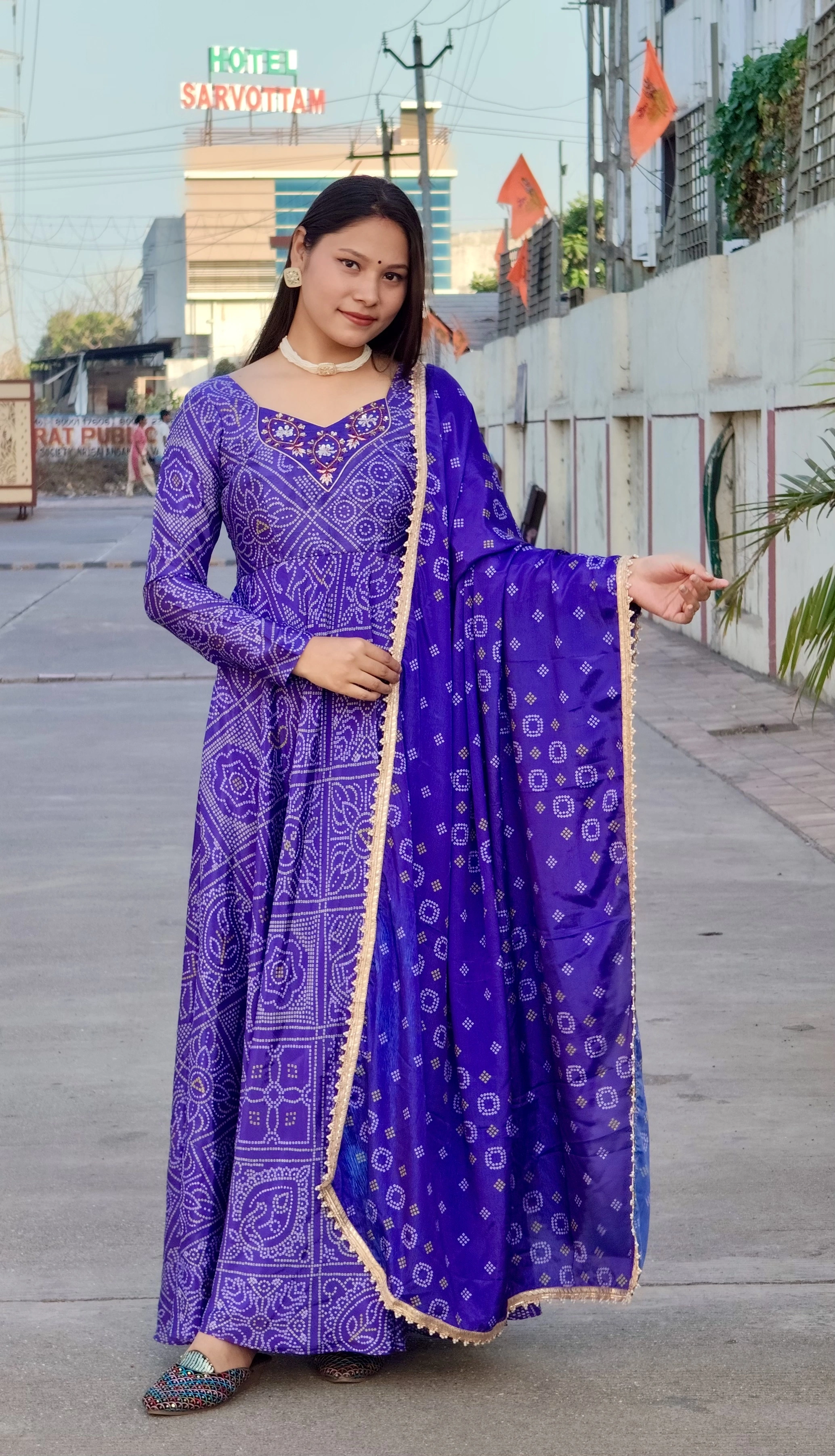 Royal Bandhani Gown (Full Stitch)-Ok136