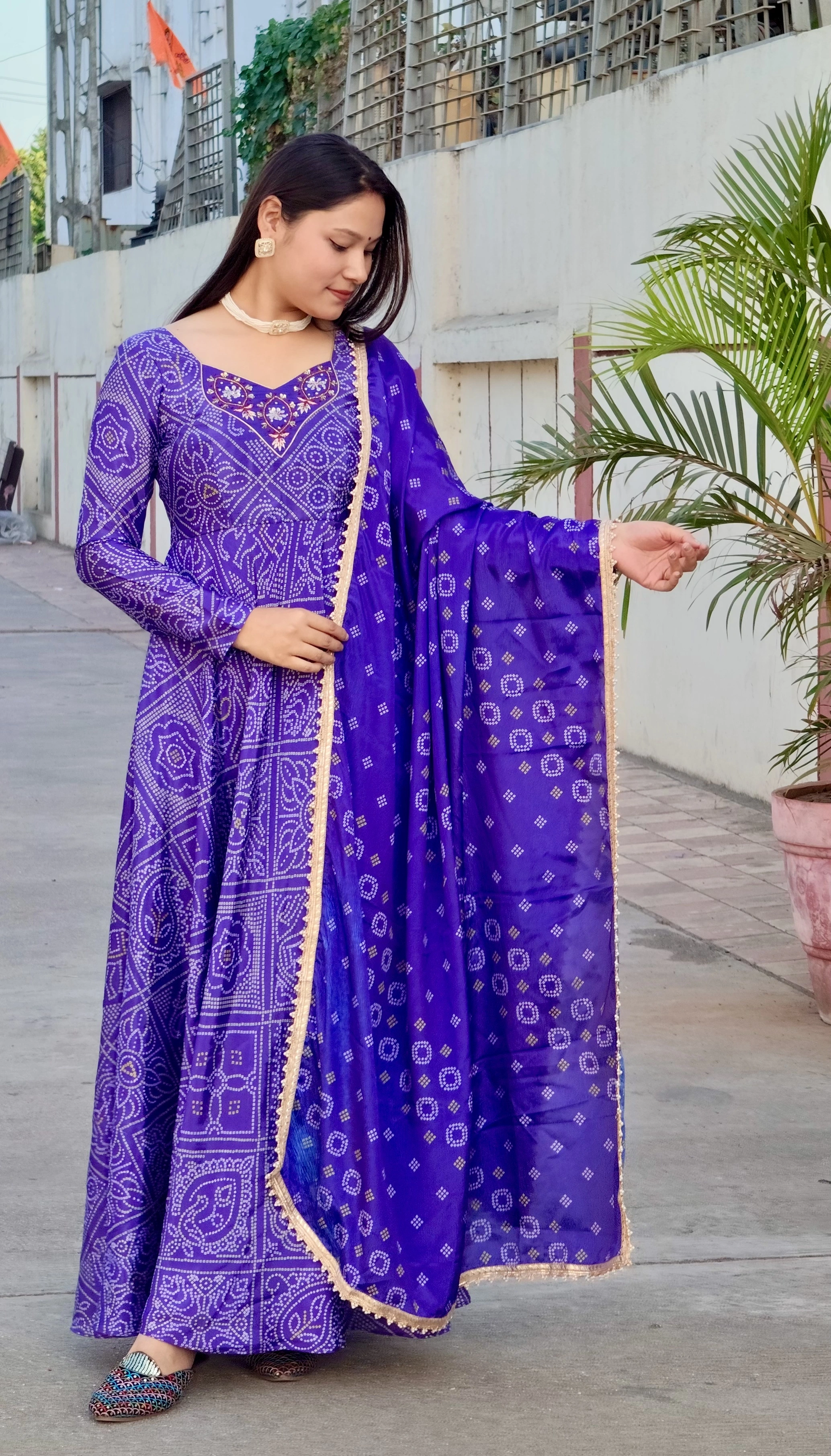 Royal Bandhani Gown (Full Stitch)-2