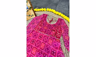 Designer Rani Bandhani Gown (Full Stitch)