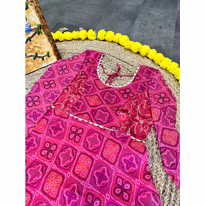 Designer Rani Bandhani Gown (Full Stitch)
