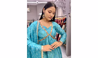 Designer Sky Bandhani Gown (Full Stitch)