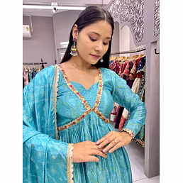 Designer Sky Bandhani Gown (Full Stitch)