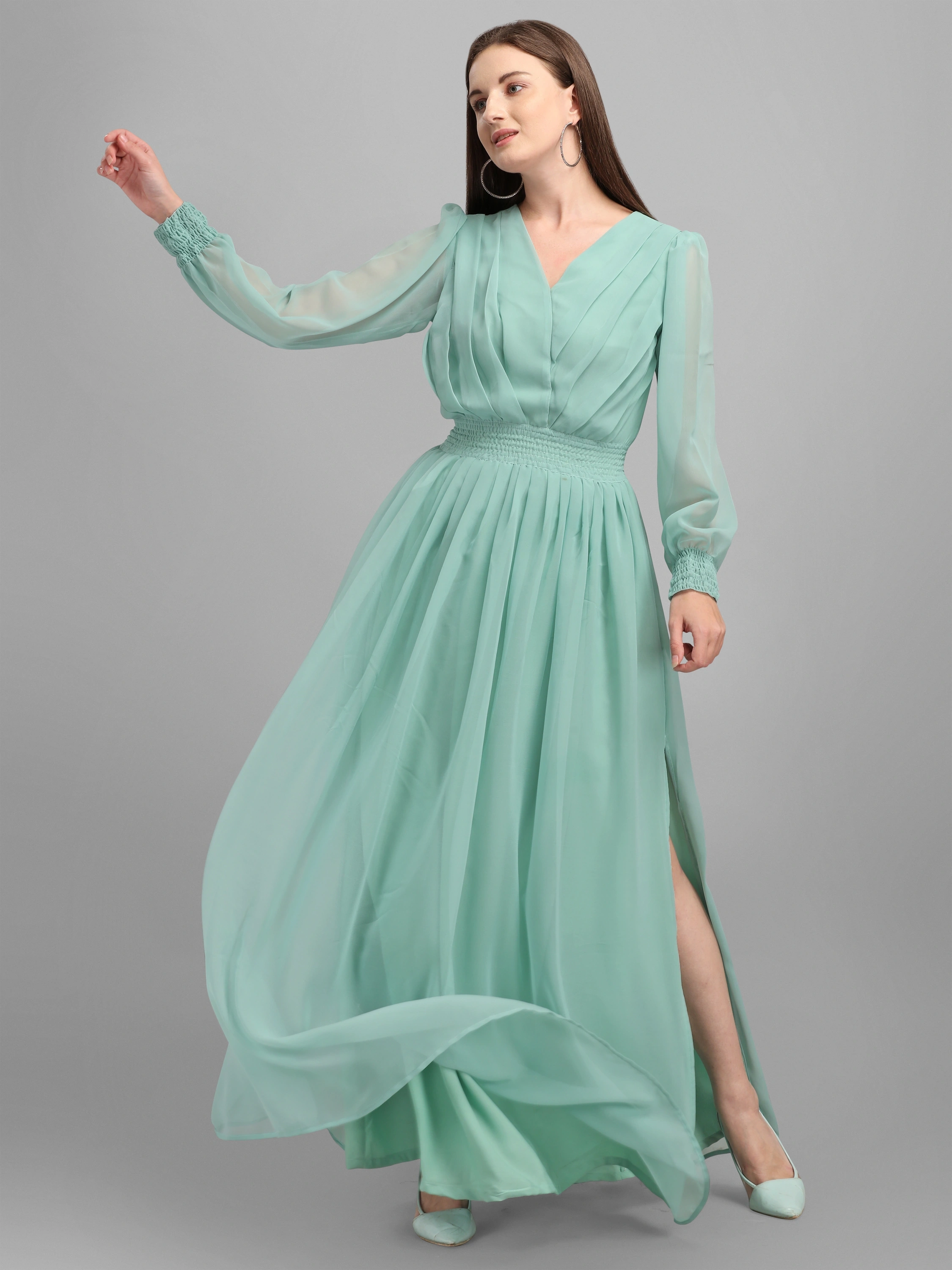 Side Slit Long Dress (Full-stitch)-Ok157