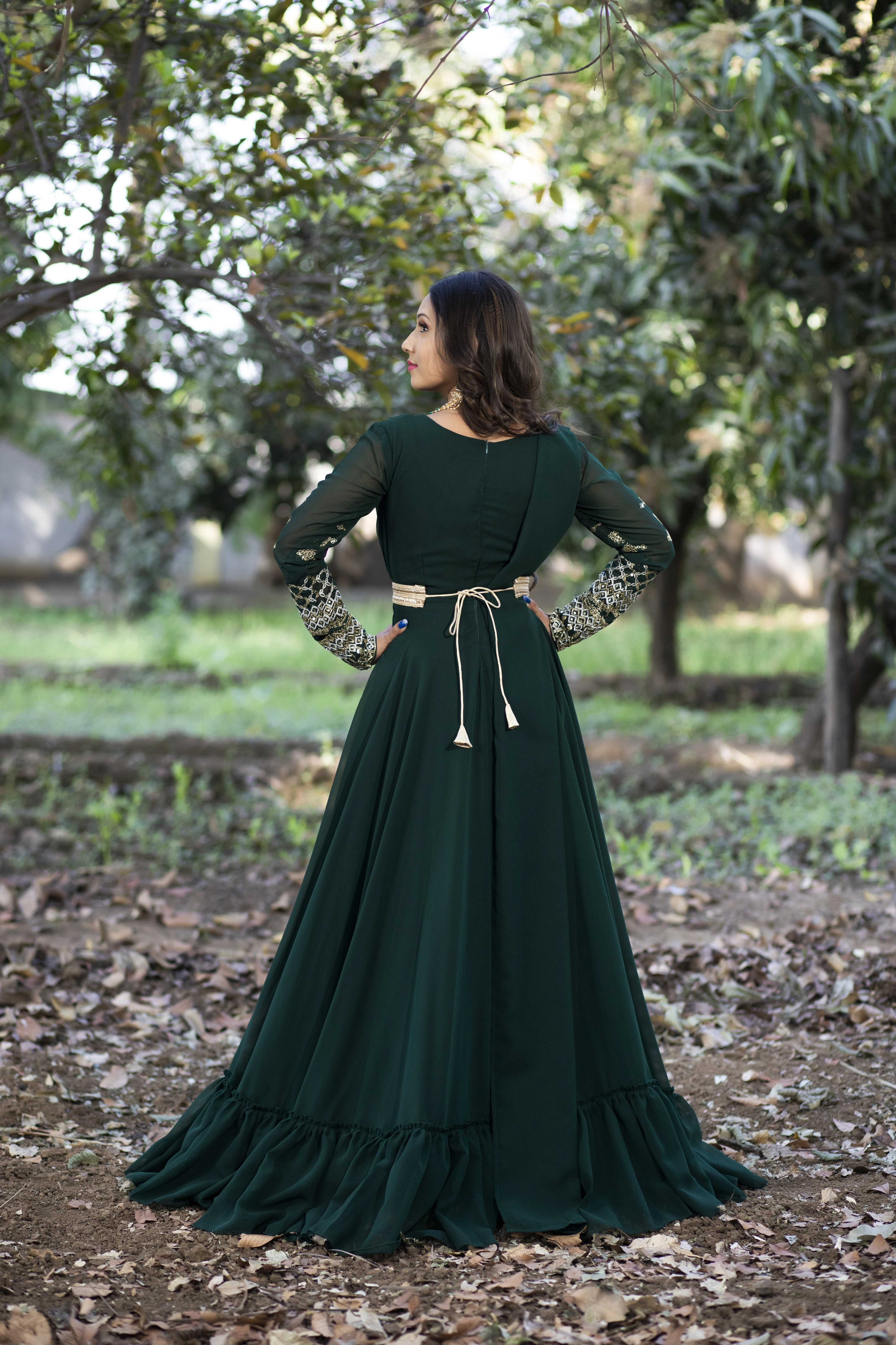 Hunter Green Gown  (Full Stitch)-1