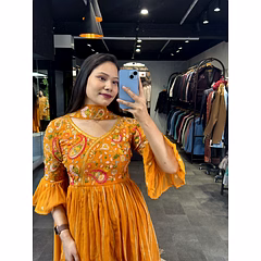 Mango Cocktail Palazzo Top With Dupatta (Full-Stitch)