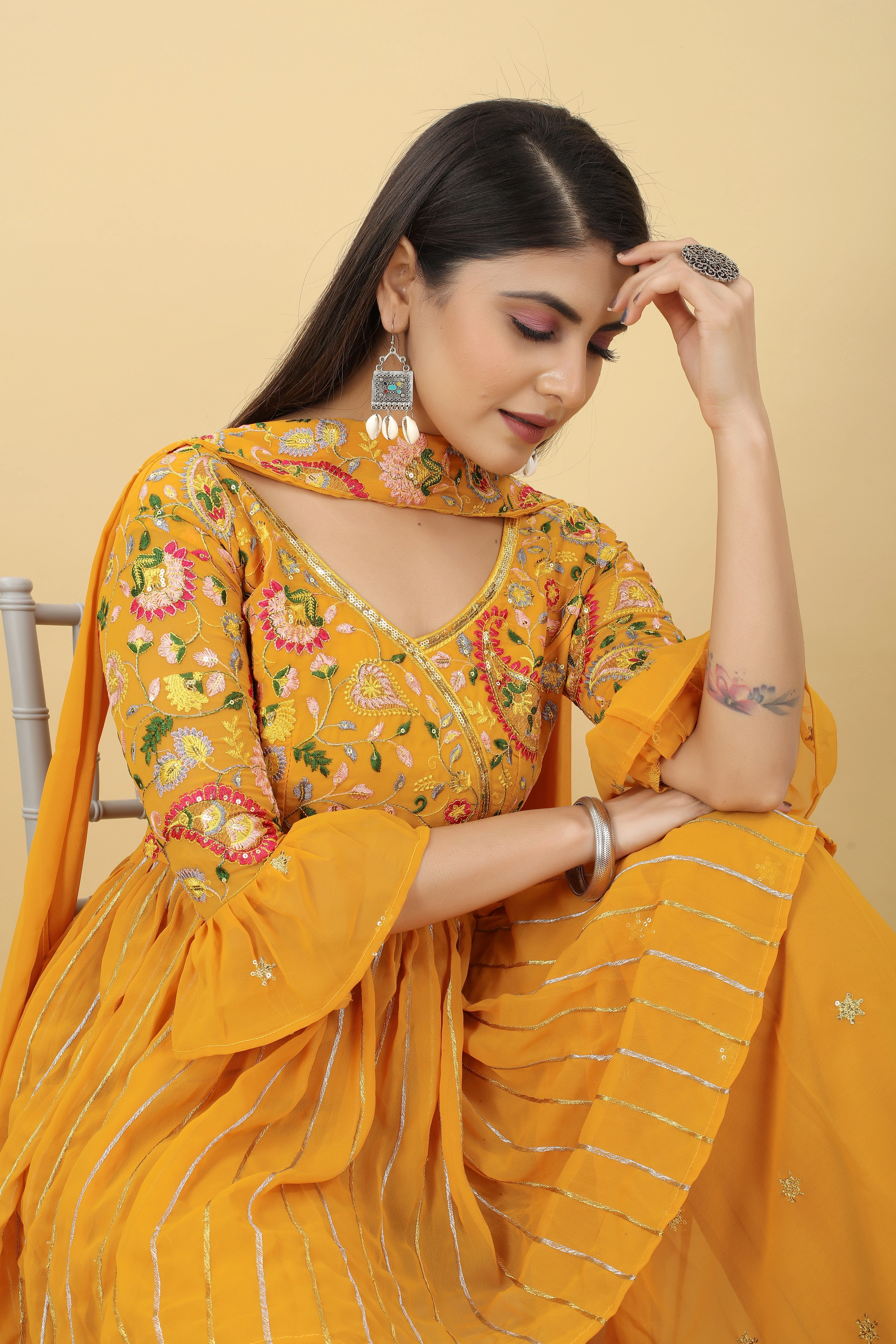 Mango Cocktail Palazzo Top  With Dupatta (Full-Stitch)-1