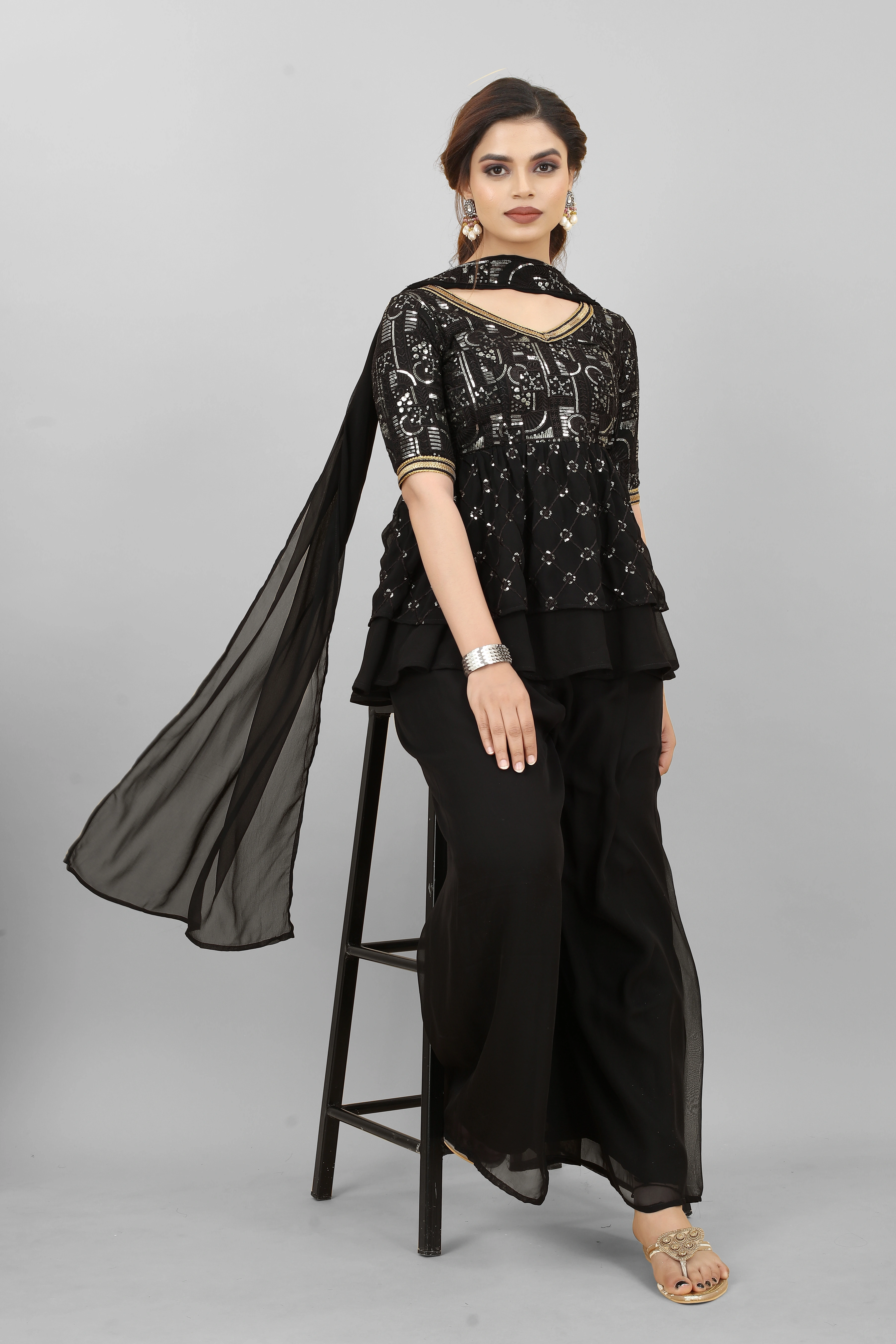 Black Farari  Sharara Set-Ok178