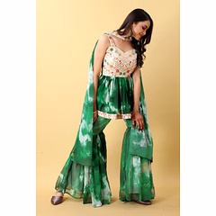 Rose Pink & Green Sharara Set