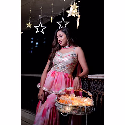 Rose Pink &amp; Green Sharara Set