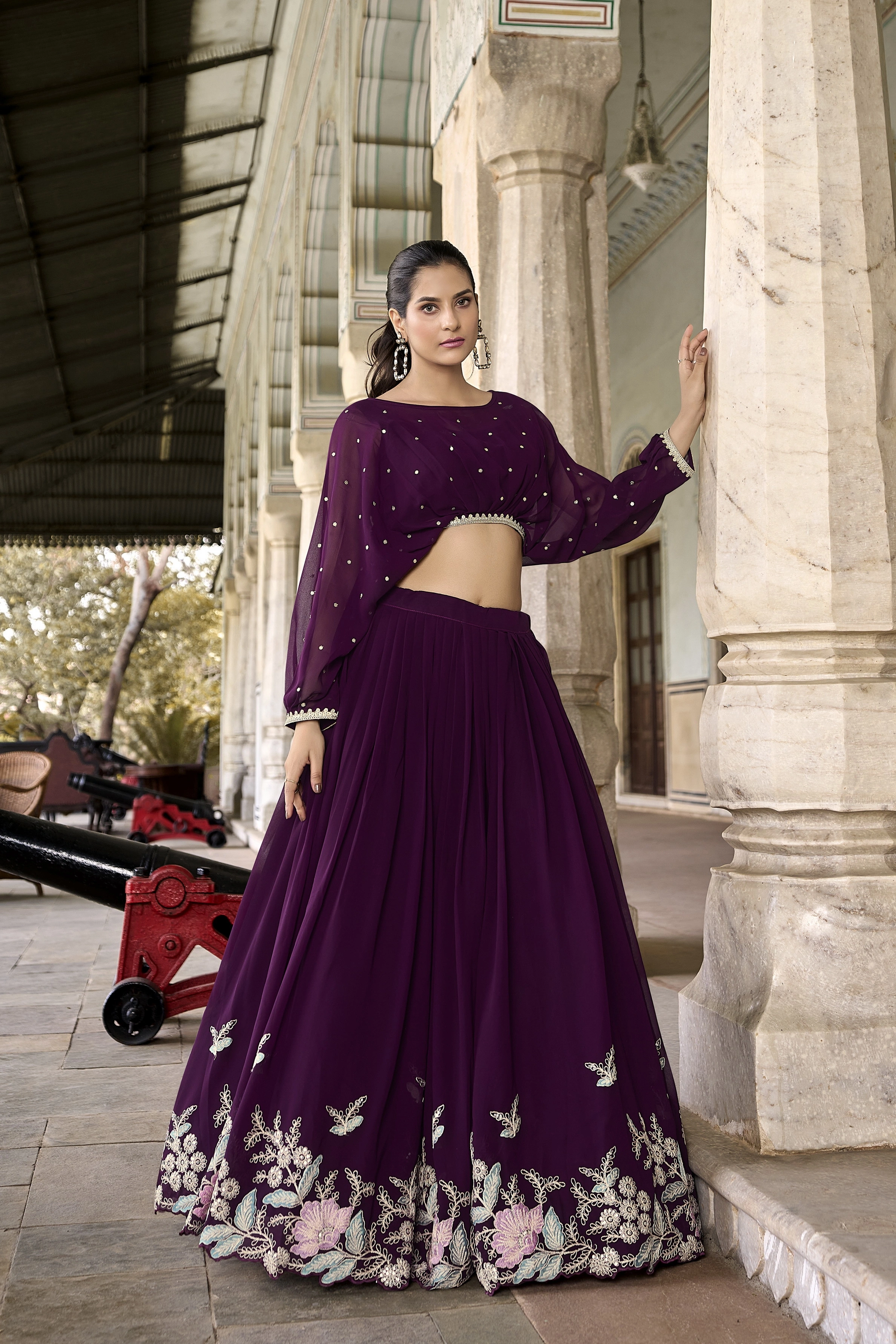 Flaunt Your Flair with Georgette Co-ord Set, Embroidered to Perfection, a Captivating Confluence of Tradition and Trend!-Purple-2