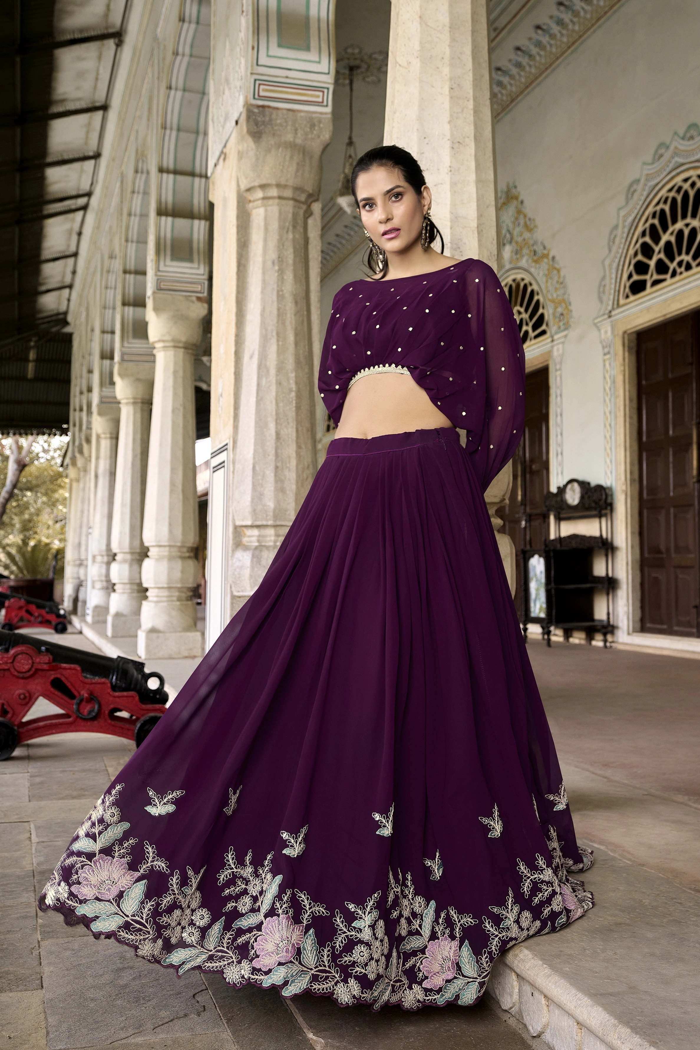 Flaunt Your Flair with Georgette Co-ord Set, Embroidered to Perfection, a Captivating Confluence of Tradition and Trend!-Purple-4