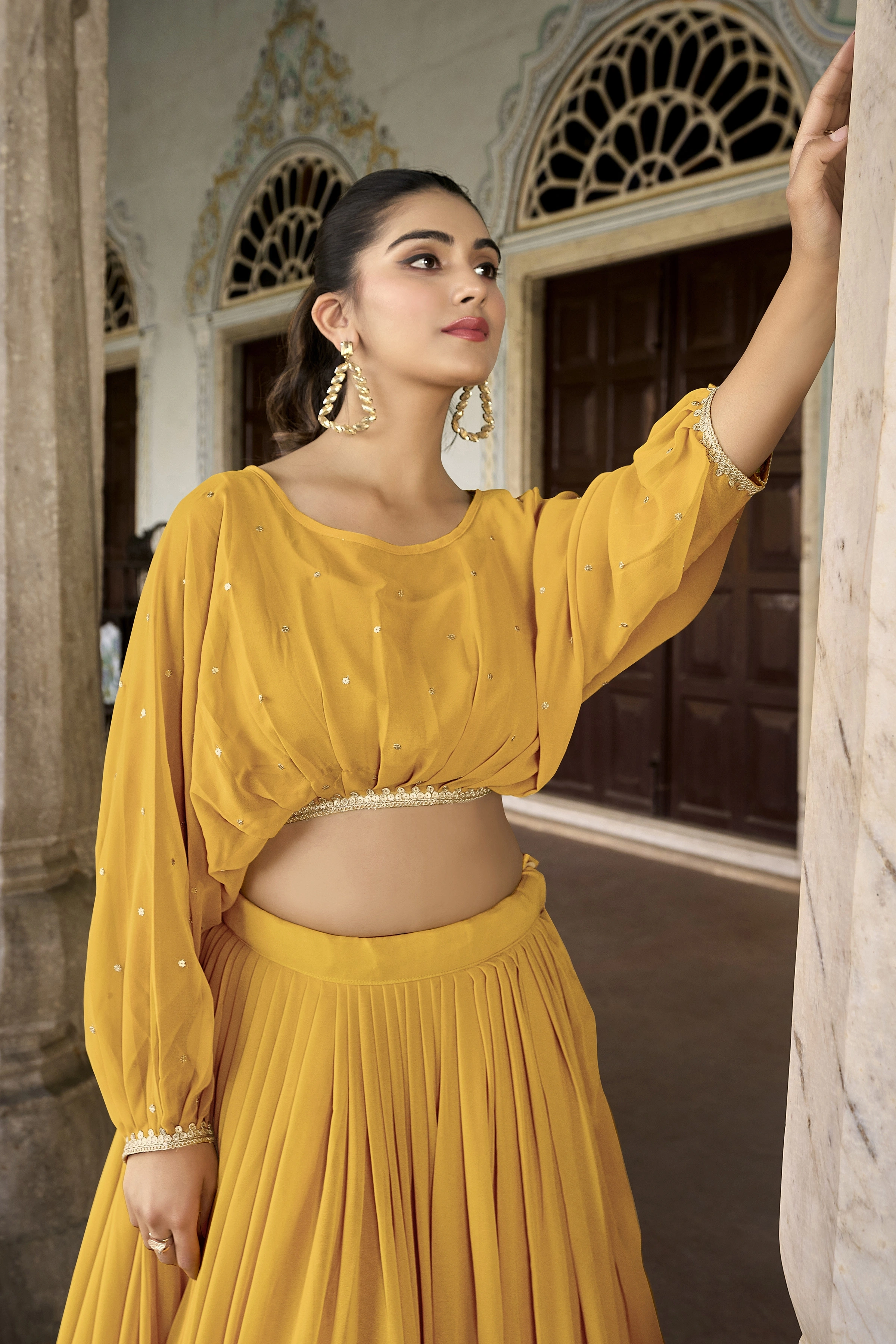 Flaunt Your Flair with Georgette Co-ord Set, Embroidered to Perfection, a Captivating Confluence of Tradition and Trend!-Yellow-1