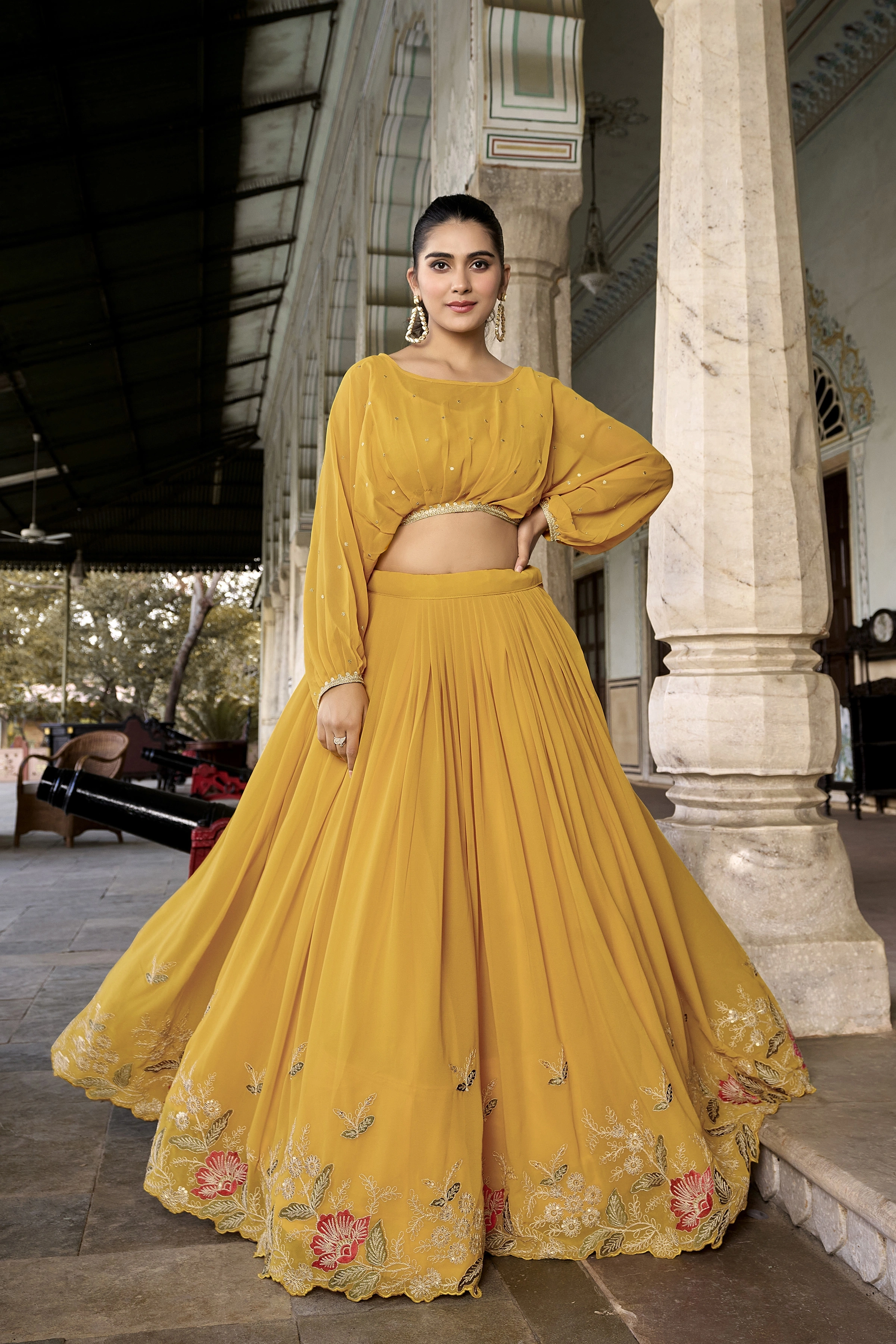 Flaunt Your Flair with Georgette Co-ord Set, Embroidered to Perfection, a Captivating Confluence of Tradition and Trend!-Yellow-2