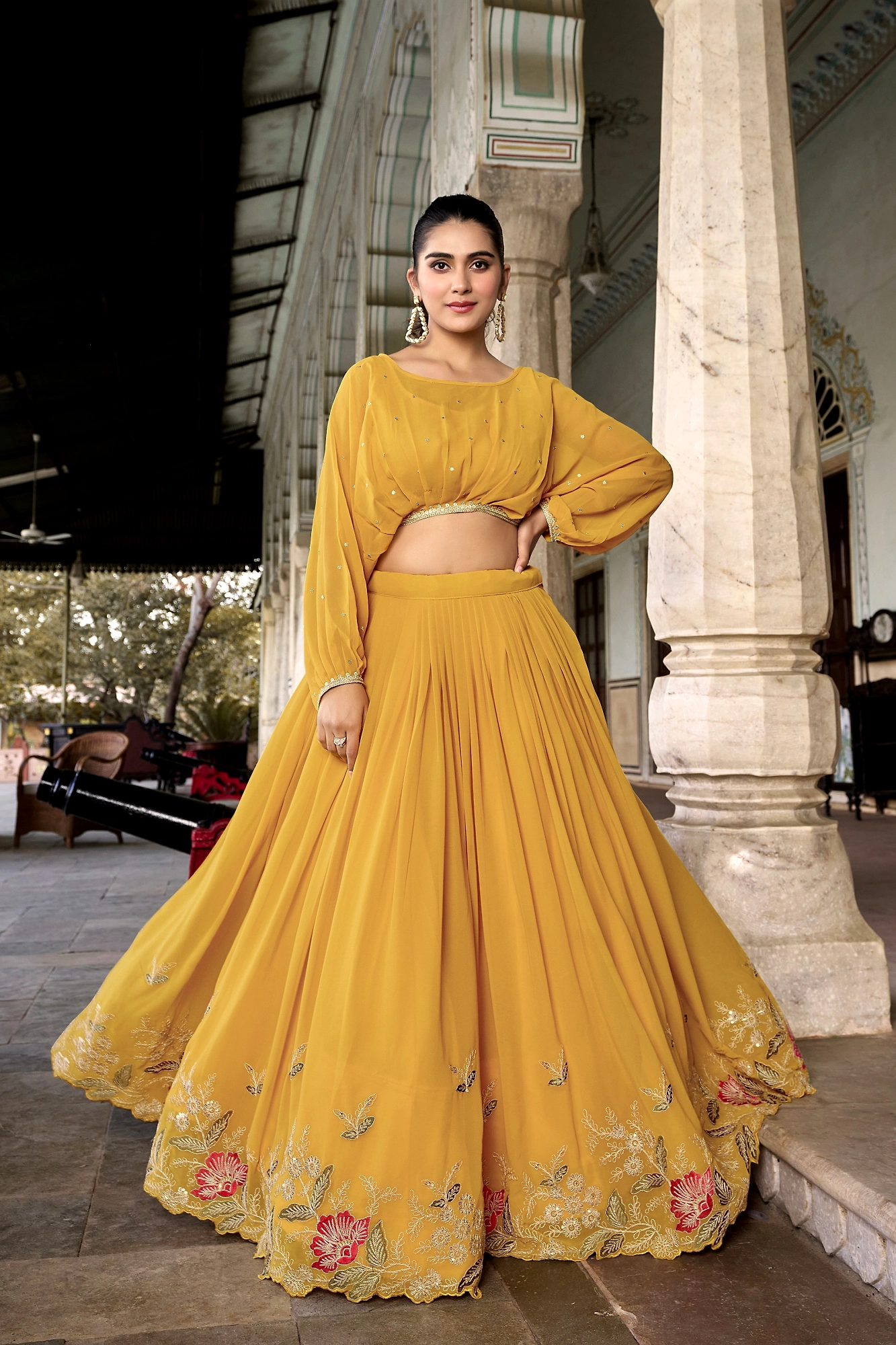 Flaunt Your Flair with Georgette Co-ord Set, Embroidered to Perfection, a Captivating Confluence of Tradition and Trend!-Yellow-3