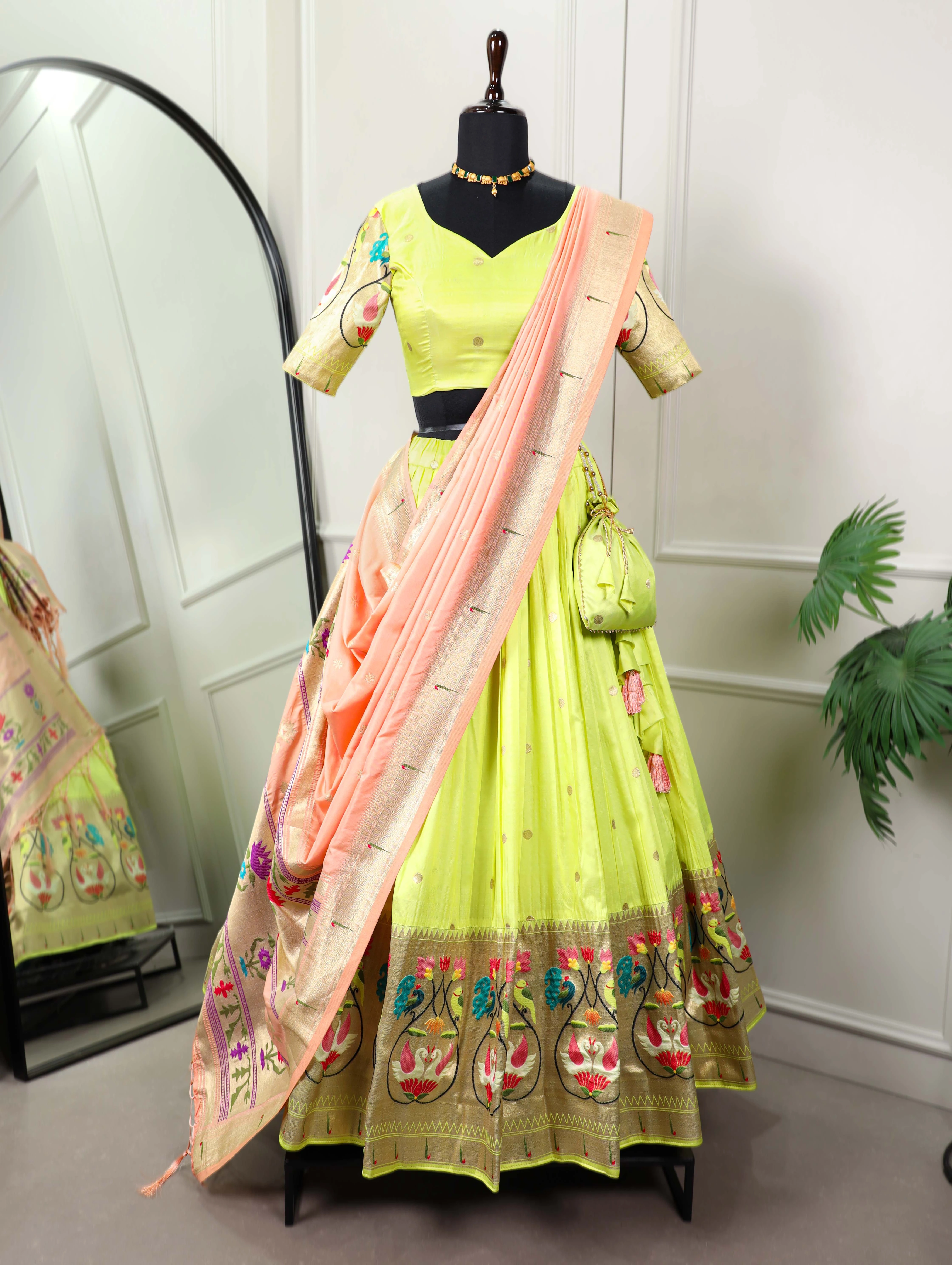 Parrot Paithani lehenga choli-Green-4