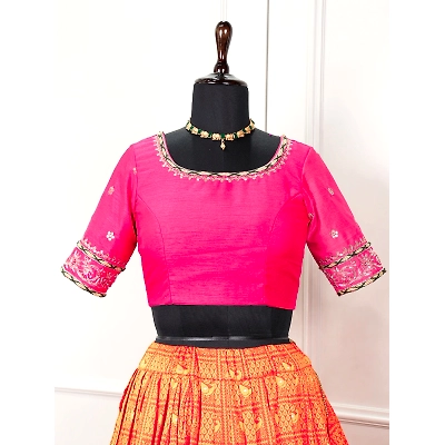 OkCloth Jacquard orange Paithani lehenga