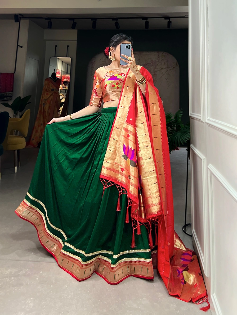 Green Paithani lehenga-Green-4