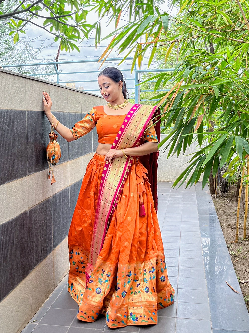 Orange Paithani lehenga-Orange-1