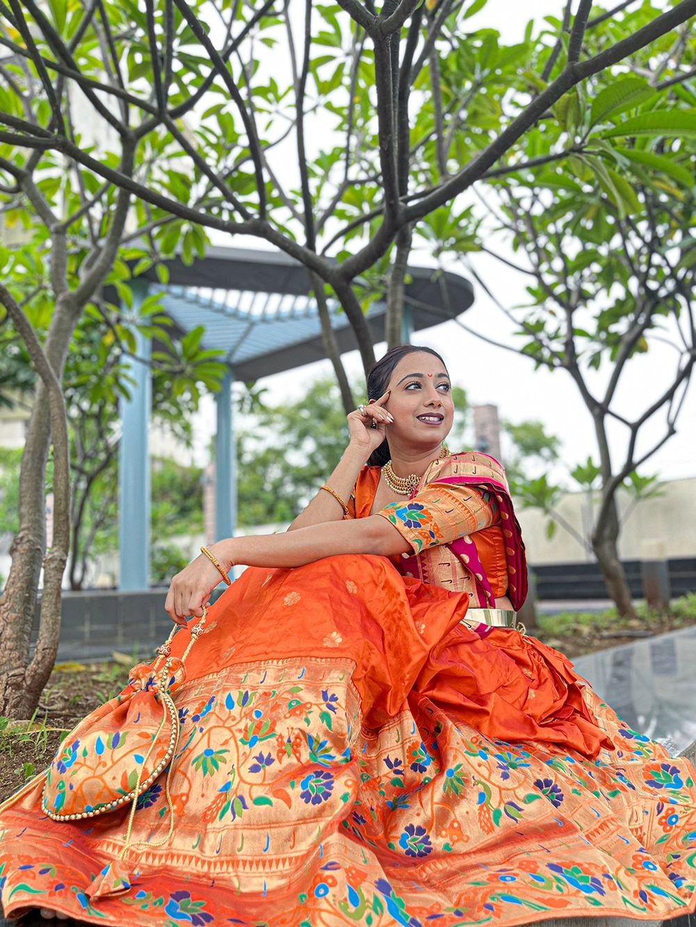 Orange Paithani lehenga-Orange-2