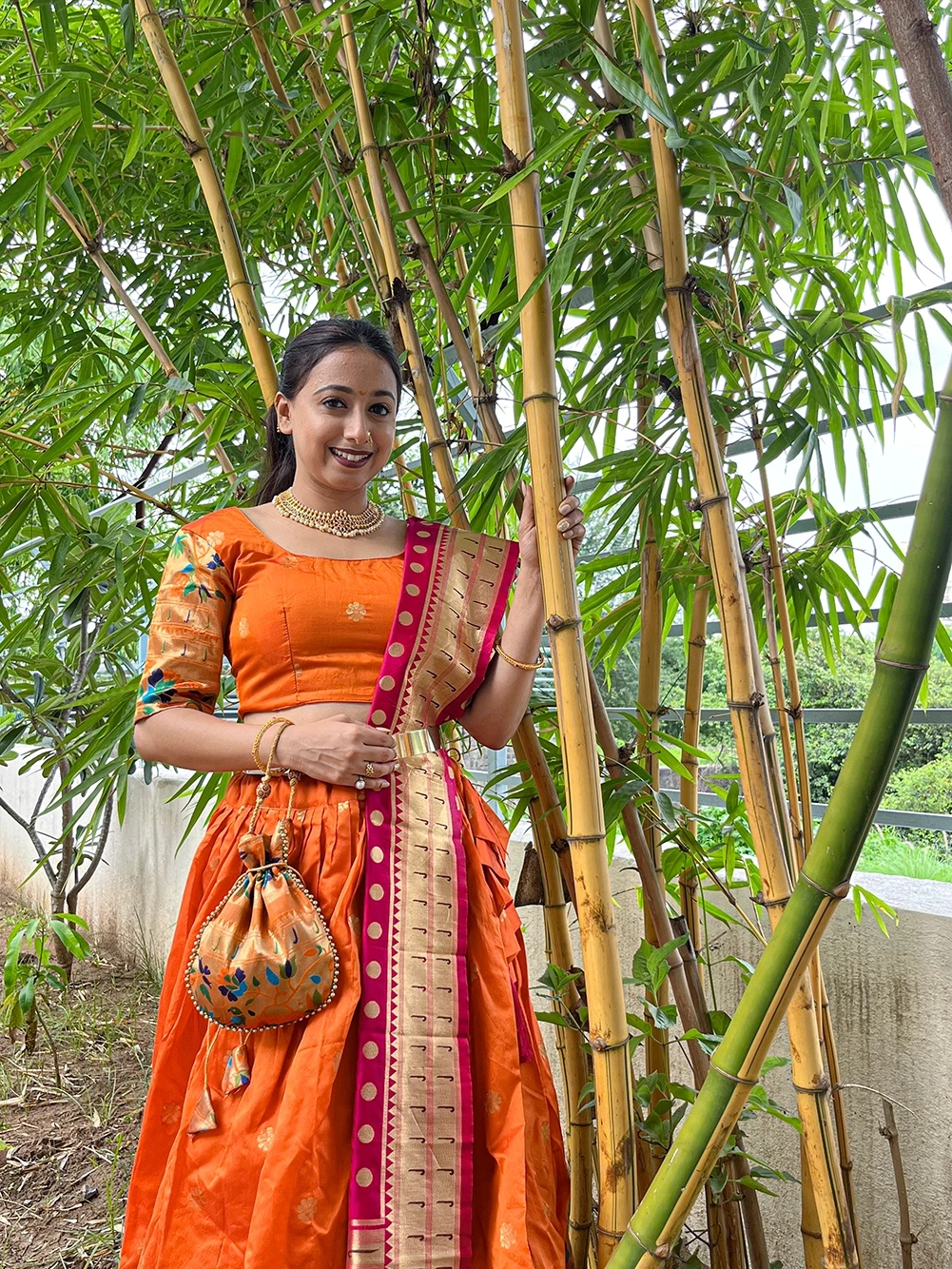 Orange Paithani lehenga-Orange-4